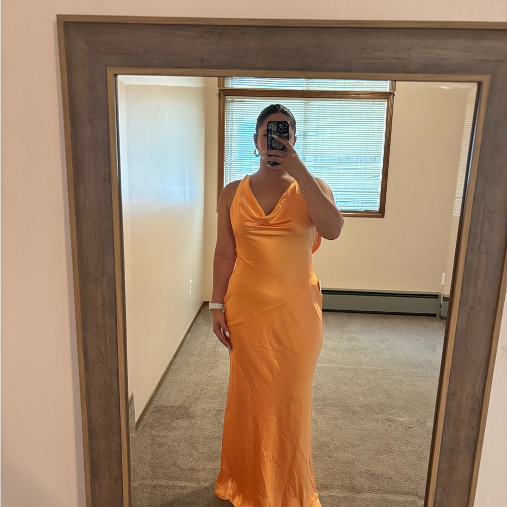 Elegant Orange Satin Maxi Dress